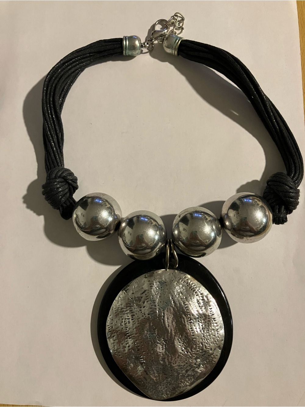 Women’s Black Cord Necklace with Silver Pendant